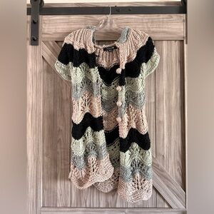 Vintage Forever 21 Black, Gray, and Cream Knit Cardigan
